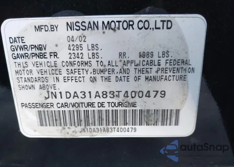 2003 Nissan Maxima Gle из США, поврежденный, VIN JN1DA31A83T400479